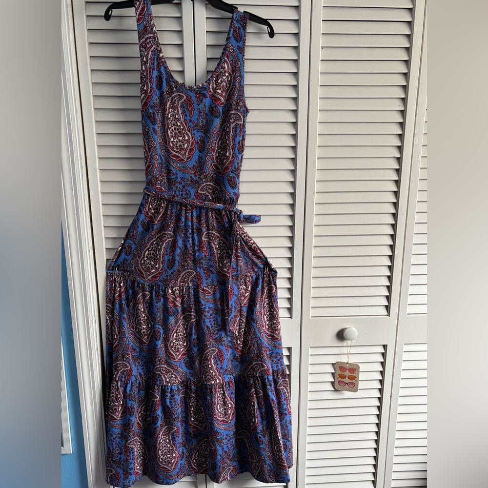 Talbots Blue and Maroon Paisley Tiered Maxi Dress